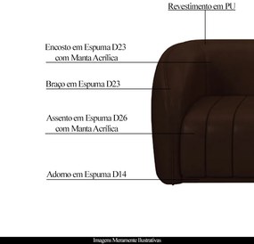 Conjunto Sala de Estar Sofá 292cm 4 Lugares e Poltrona Adam PU Marrom G45 - Gran Belo