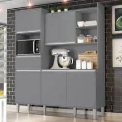 Armário de Cozinha Compacta 160cm 5 Portas Isabel Cinza - AJL Móve