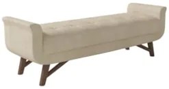 Puff Recamier Calçadeira 160cm Base Madeira Neville Z37 Boucle Bege -
