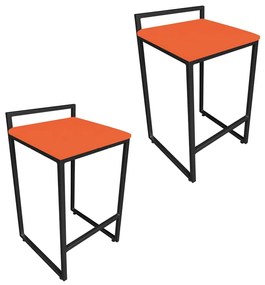 Conjunto 02 Banquetas Pietra Suede Base Preto - Laranja
