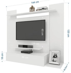Painel Para TV Até 50" 1 Gaveta 4 Prateleiras Premium Branco