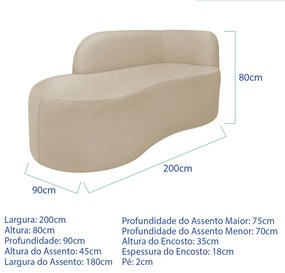 Divã Recamier Orgânico Tokyo 200cm Lado Esquerdo Bouclé - ADJ Decor