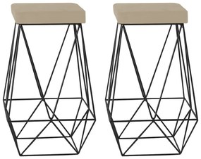 Kit 2 Banqueta Decorativa Kathy Base Preta Veludo Bege G41 - Gran Belo