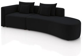 Sofá Curvo Decorativo Kimiko 317Cm 5 Lugares Sala de Estar com Chaise Veludo Preto G52 - Gran Belo