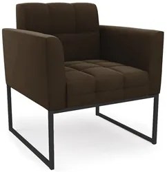 Sofá Namoradeira e 2 Poltronas Base Industrial Preto Ana Suede Marrom