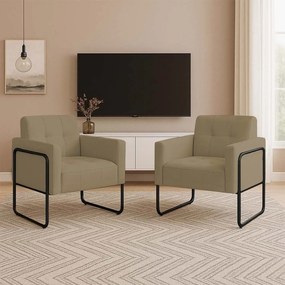 Poltrona Sala Industrial Alta Tubo Preto Kit 2 Elisa Suede D03 - D'Rossi - Marrom Rato