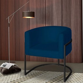 Poltrona Base Industrial Preto Sala de Estar Lety Veludo - Azul Marinho
