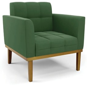 Poltrona Decorativa Karen Pés Fixo em Madeira Castanho Suede Verde G19 - Gran Belo