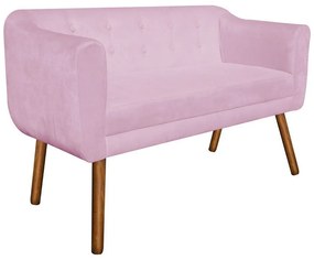 Kit 01 Namoradeira 02 Lugares e 01 Poltrona Julia Suede Rosa Bebê Pés Palito Castanho D'Rossi