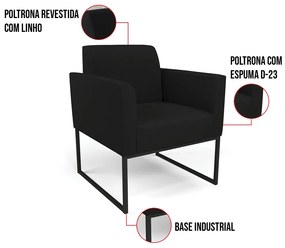 Poltrona Base Industrial Preto Marisa Linho - A79 Preto