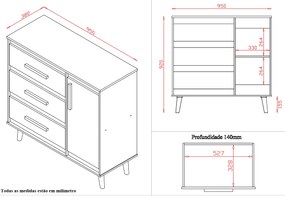 Cômoda Sapateira Trevo 3 Gavetas 1 Porta MB1