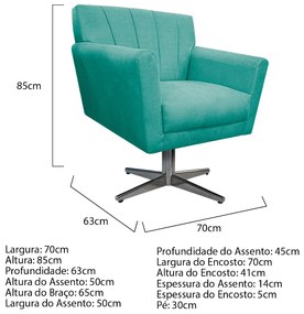 Poltrona Laura Base Giratória de Metal Suede Azul Tiffany - ADJ Decor
