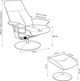 Kit 4 Poltronas do Papai Elétrica Reclinável Giratória com Apoio de Pés e Massagem Nebraska PU Fendi G56 - Rivatti