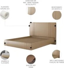 Cama Queen Flutuante Com Cabeceira 160cm Lyra Sintético Bege S05 - Mpo