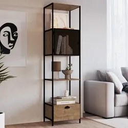 Estante Livreiro 1 Porta 1 Gaveta Estilo Industrial York Vermont/Preto