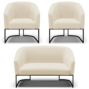 Namoradeira e 2 Poltronas Industrial Preto Stella Linho D03 - D'Rossi  - A19 Bege