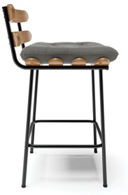 Kit 02 Banquetas Costela Suede Grafite Base Metálica Preto - D'Rossi