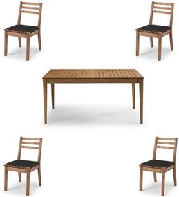 Conjunto Dubai Mesa + Cadeiras Assento Corda Preta - 60478 Sun House