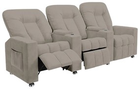 Poltrona Reclinável 3 lugares para Sala de Cinema Pequim Veludo Capuccino G23 - Gran Belo