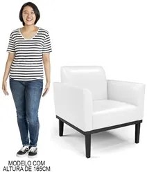 Poltrona Decorativa Base Madeira Preto Maressa Sintético PU Branco - I