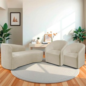 Kit Sofá Curvo França 140cm LD. e 2 Poltronas Luiza Max Conforto, Elegância e Design Moderno Linho