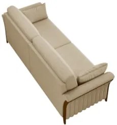 Sofá Living 3 Lugares 222cm Pés Madeira Roya Z32 Linho Bege - Mpozenat