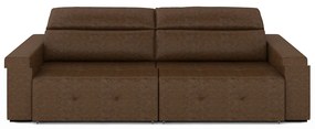Sofá Retrátil 3 Lugares 204cm 2 Módulos Nero Couro Marrom Manchado G52 - Gran Belo