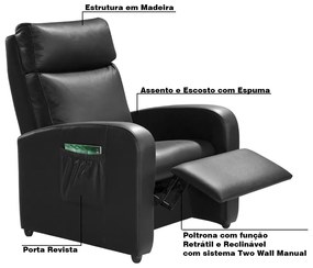 Poltrona do Papai Decorativa Giorno PU Sintético Preto G37 - Gran Belo
