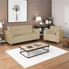 Kit Sofá 2 Lugares e Poltrona Denver Corano Bege - ADJ Decor