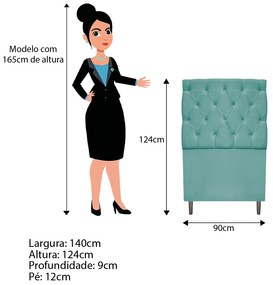 Cabeceira Estofada Liverpool 140 cm Casal Suede Azul Tiffany - ADJ Decor