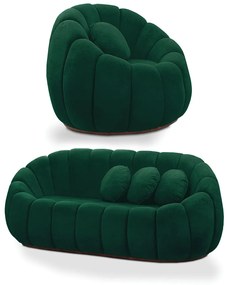 Sofá 2 Lugares com Poltrona Orgânica Fixa Cloud Bouclê E03 - D'Rossi - Verde