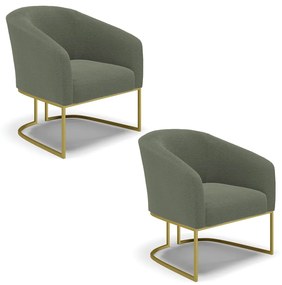 Poltrona Decorativa Industrial Dourado kit 2 Stella Bouclê D03 - D'Rossi - Verde Pistache