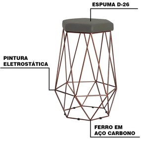 Banqueta Decorativa Rubel Base Bronze Suede Cinza G41 - Gran Belo