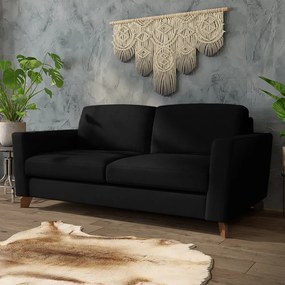 Sofá Sala de Estar Living 3 Lugares 280cm Presley Pés Madeira Veludo Preto G52 - Gran Belo