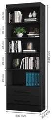 Estante Livreiro 2 Gavetas e 5 Prateleiras Fancy Q01 Preto Fosco - Mpo