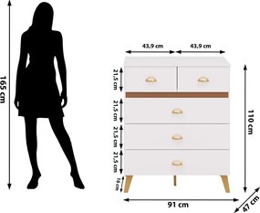 Cômoda Quarto 91cm com 5 Gavetas Isadora Flex Branco/Camarim V01 - D'Rossi