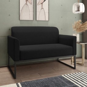 Poltrona Namoradeira Decorativa Isabella Base Industrial Linho Preto G19 - Gran Belo