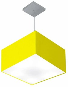 Lustre Pendente Quadrado Md-4020 Cúpula em Tecido 21/35x35cm Amarelo - Bivolt
