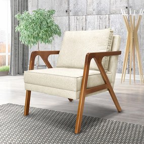 Poltrona Decorativa De Luxo Frida Linho Rústico Natural G63 - Gran Belo