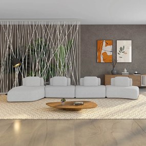 Sofá 4 Lugares Orgânico com Chaise e 3 Módulos Berlim Bouclê Cinza Claro K01 - D'Rossi