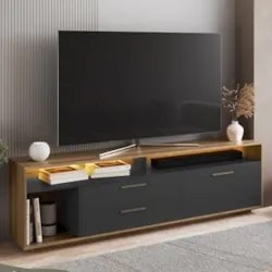 Rack TV 75 Pol 200cm Com LED 1 Porta Mova Mel/Grafite A05 - Mpozenato