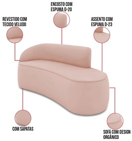 Sofá 3 Lugares Orgânico 180cm Morgan e Poltrona Lua Veludo Rose D03 - D'Rossi