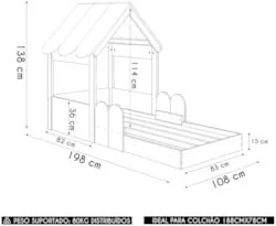 Cama Solteiro Infantil Montessoriana Casinha Nana Branco/Carvalho C06