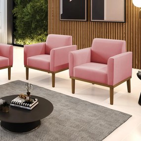 Kit 2 Poltronas Decorativas Isabella Pés Fixo em Madeira Castanho Suede Rose G19 - Gran Belo