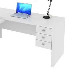 Mesa para Home Office com 03 Gavetas Branco - Tecno Mobili