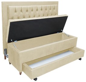 Cabeceira com Calçadeira Baú Casal 140cm Paris Capitonê Suede Bege - Sheep Estofados - Bege