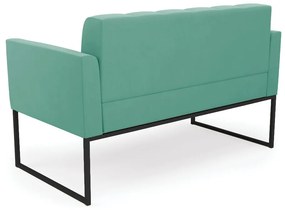 Kit 1 Sofá Namoradeira e 2 Poltronas Elisa Suede Base Metálica Industrial Preto D03 - D'Rossi - Azul Turquesa