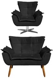 Kit Namoradeira 2 Lugares e 1 Poltrona Decorativa Giratória Cromada Op