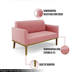 Poltrona Namoradeira Decorativa Isabella Pés Fixo em Madeira Castanho Suede Rose G19 - Gran Belo
