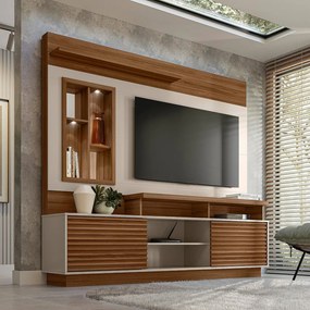 Home Decorativo Evan MDP/MDF Ripado com Nicho TV até 60 Polegadas Jatobá/Off White G77 - Gran Belo